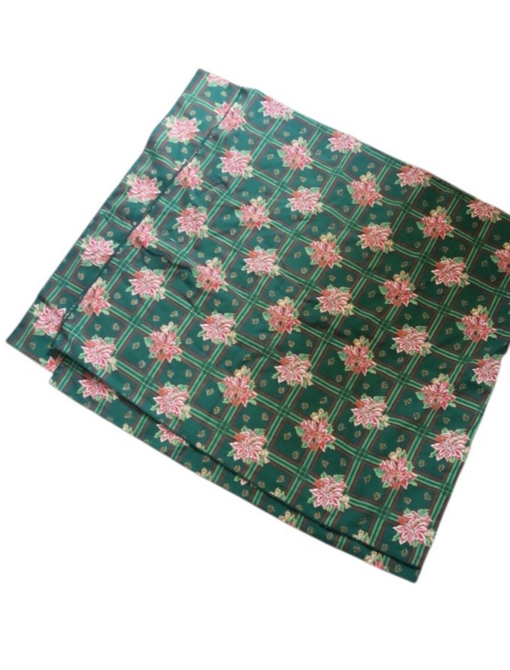 Vintage Holiday Christmas Pointsettia & Tartan Plaid Rectangle Large Tablecloth